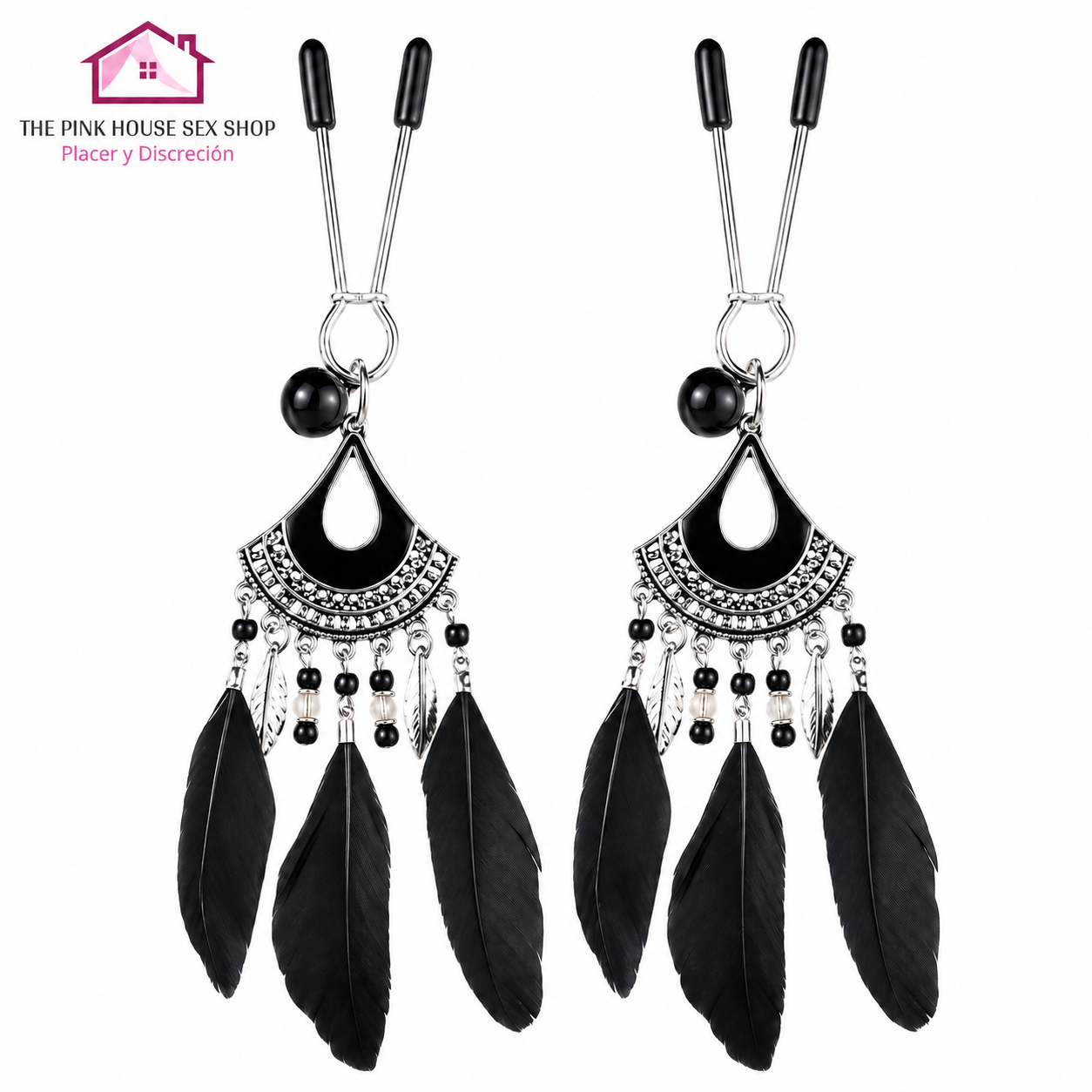 Pinzas fetichista aprieta Pezones con joyería plumas negras BDSM