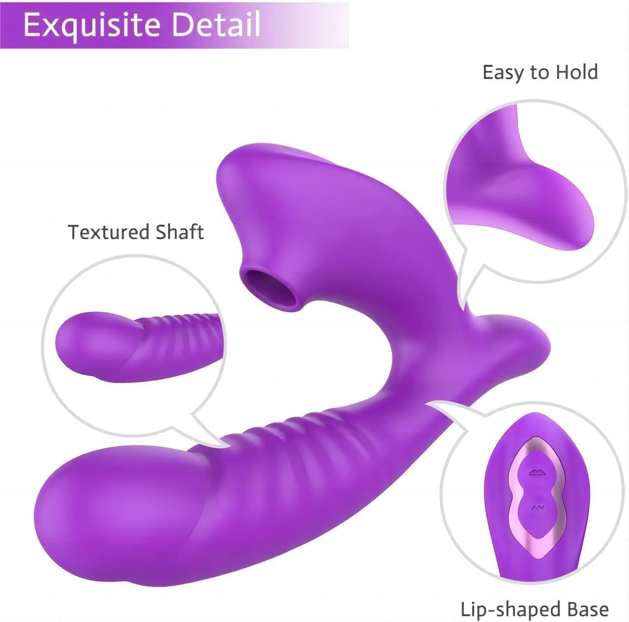 SUCCIONADOR DOBLE ESTIMULACIÓN CON 10 MODOS DE VIBRACIÓN INTRODUCIBLE 17cm - PÚRPURA