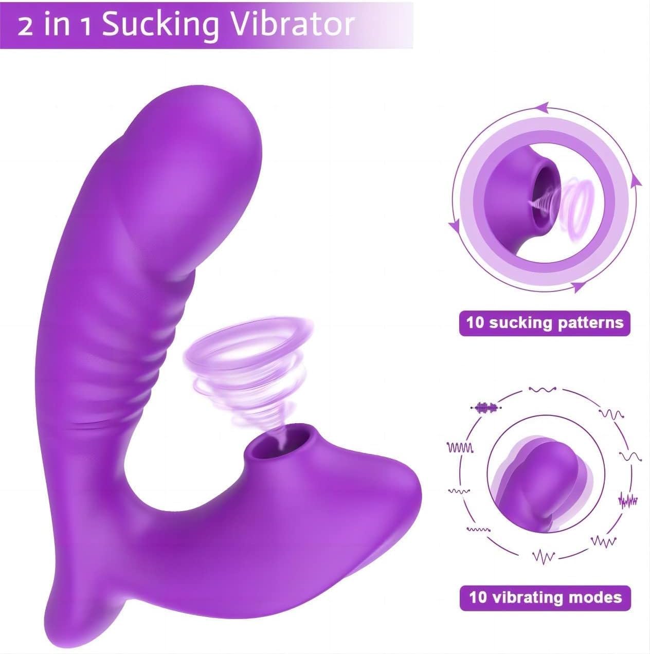 SUCCIONADOR DOBLE ESTIMULACIÓN CON 10 MODOS DE VIBRACIÓN INTRODUCIBLE 17cm - PÚRPURA