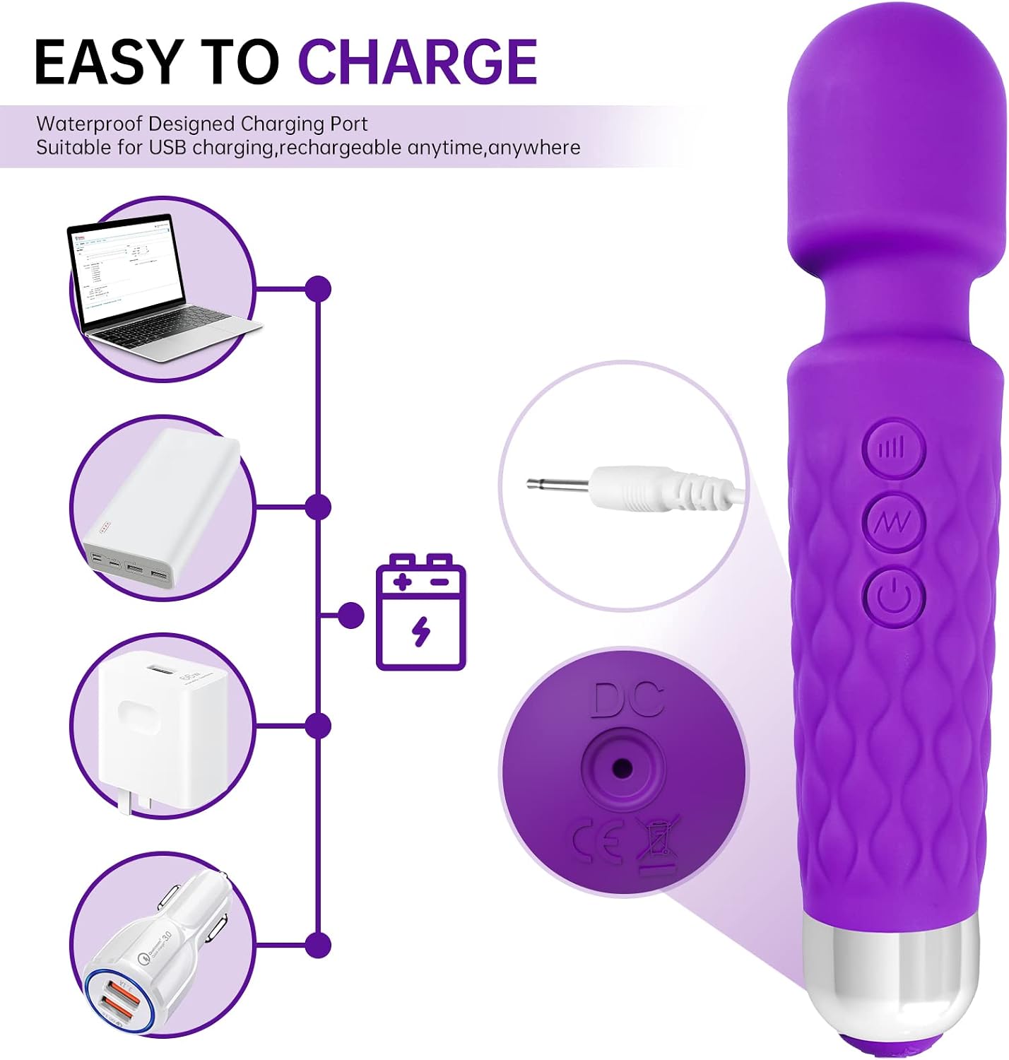 VIBRADOR MICROFONO 20,5cm RECARGABLE 10 VELOCIDADES - PÚRPURA