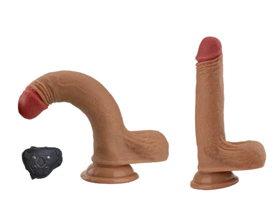 CONSOLADOR REALISTICO FLEXIBLE CON GENITALES 18cm D3.5cm + ARNES BRAGA - TRASLÚCIDO