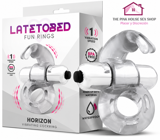ANILLO VIBRADOR PARA PENE CON ESTIMULADOR  DE CLITORIS RABBIT - TRASLUCIDO