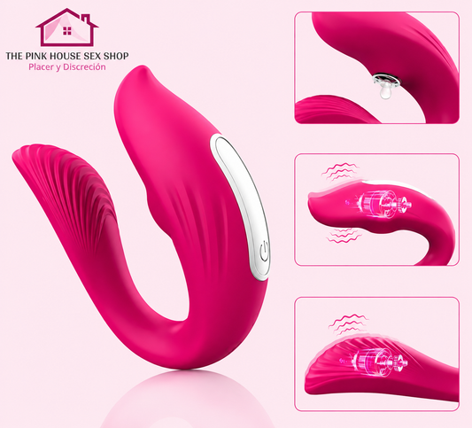 SUCCIONADOR DOBLE ESTIMULACCIÓN CON 10 MODOS DE VIBRACIÓN INTRODUCIBLE 13cm - FUSCIA