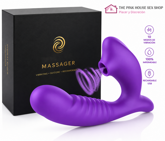SUCCIONADOR DOBLE ESTIMULACIÓN CON 10 MODOS DE VIBRACIÓN INTRODUCIBLE 17cm - PÚRPURA