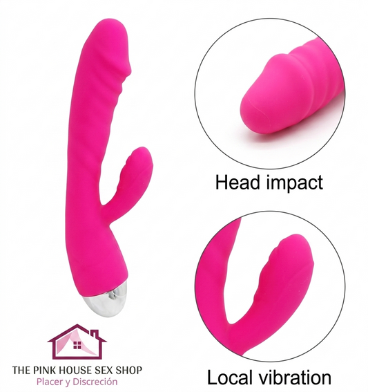 VIBRADOR RABBIT DOBLE ESTIMULACIÓN DOBLE MOTOR 10 MODOS DE VIBRADO - FUSCIA