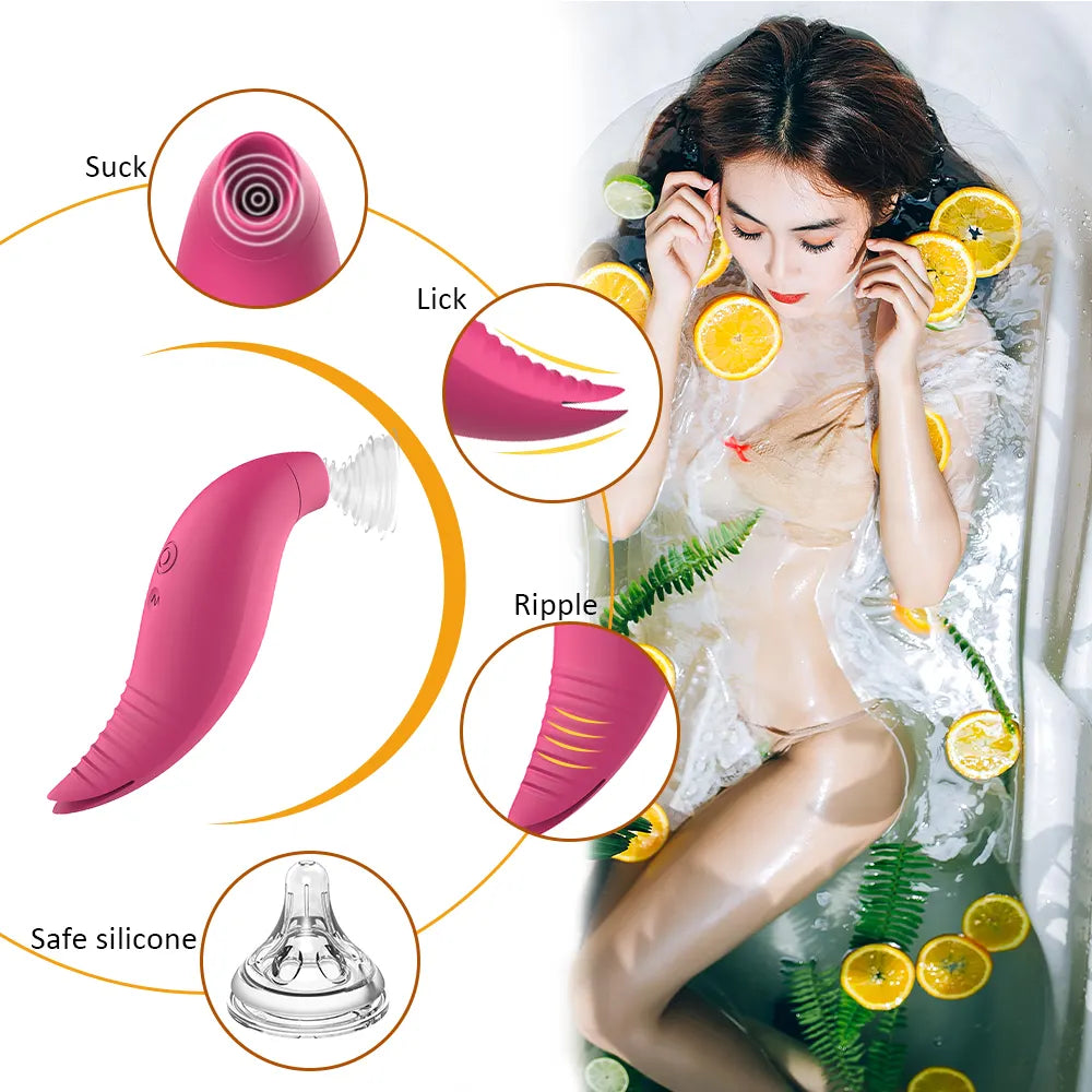 Mini pez cola doble, vibrador y succionador de clítoris 10 modos de vibrado y 7 de succión intraducible