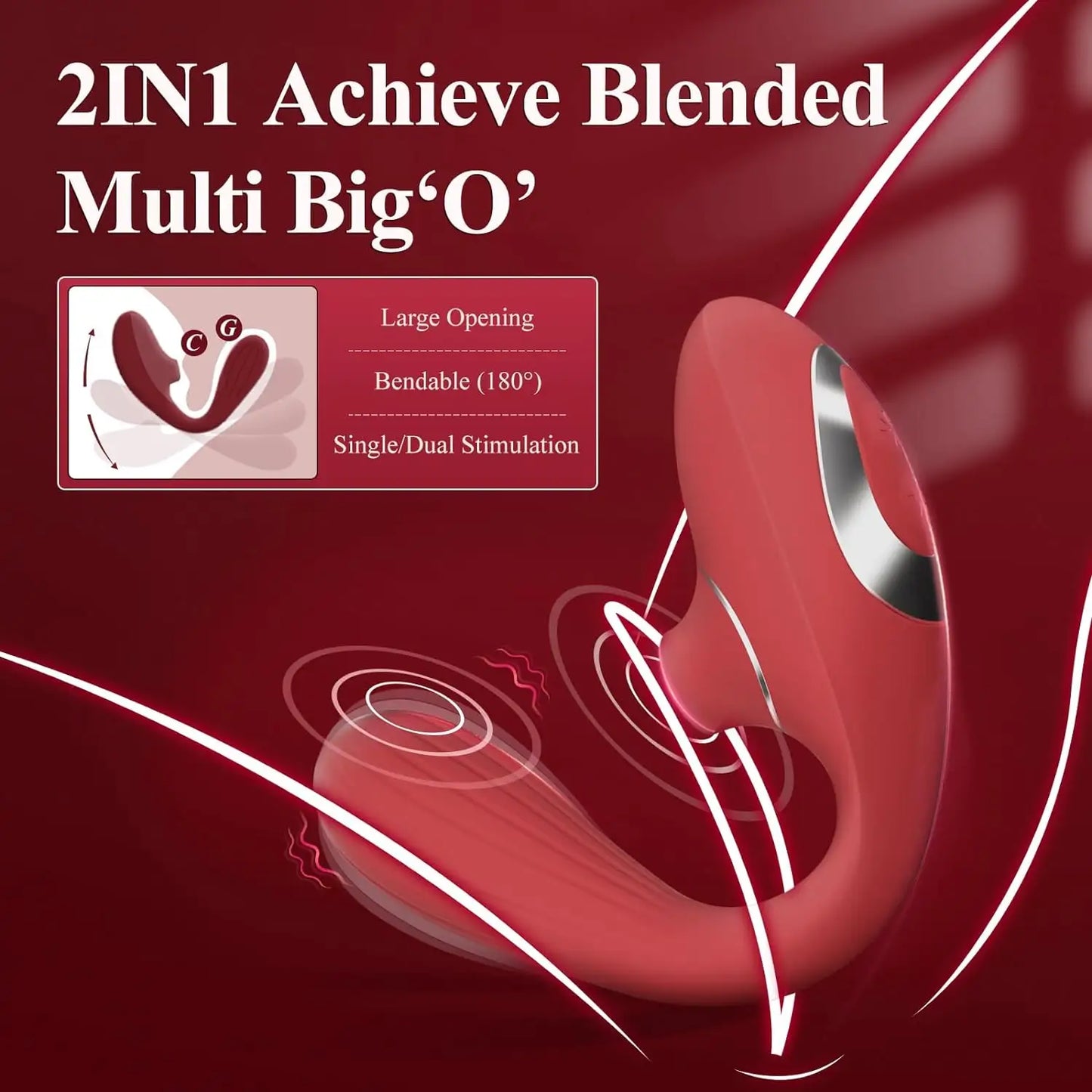 Vibrador 180º y succionador de clítoris/pezones empuje de aire flexible modelo 2023 con mas de 10 modos de succión y vibrado introducible