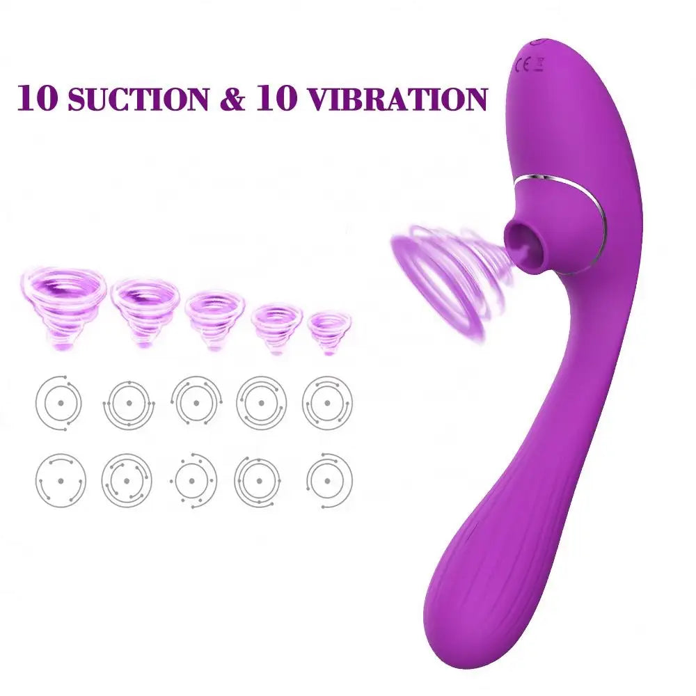 Vibrador 180º y succionador de clítoris/pezones empuje de aire flexible modelo 2023 con mas de 10 modos de succión y vibrado introducible