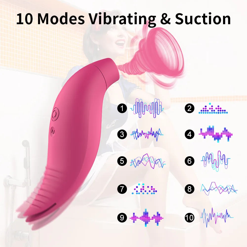 Mini pez cola doble, vibrador y succionador de clítoris 10 modos de vibrado y 7 de succión intraducible