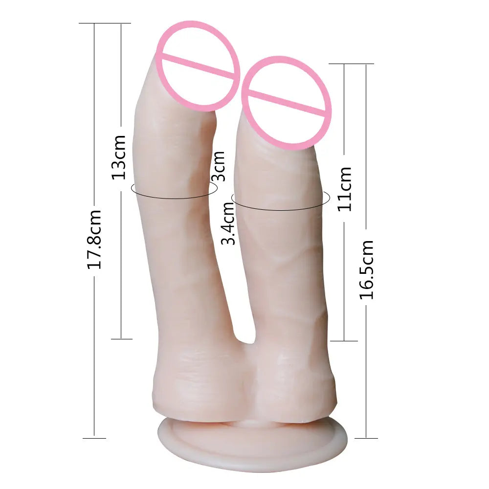 Dildo doble penetración realistico con base de succión compatible con arnés