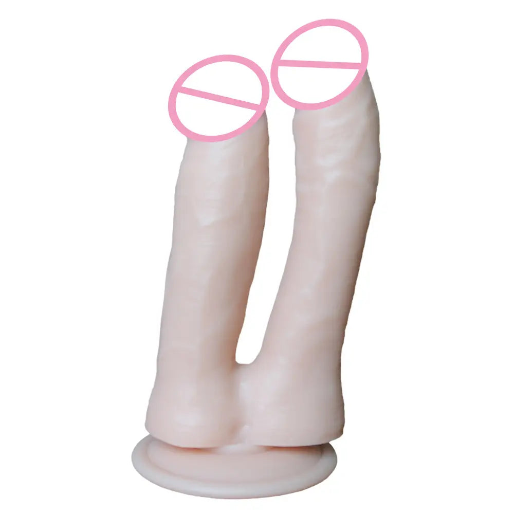 Dildo doble penetración realistico con base de succión compatible con arnés