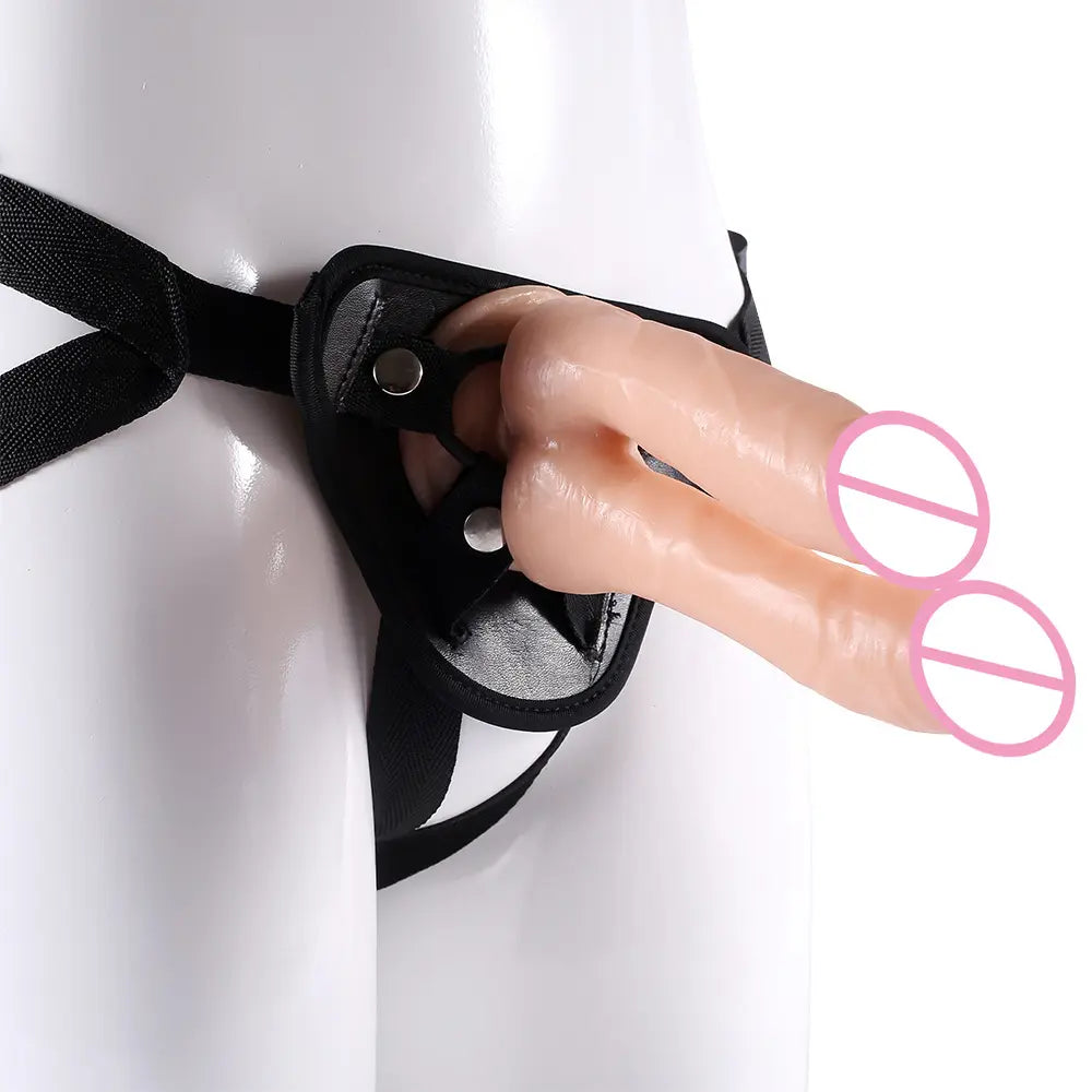 Dildo doble penetración realistico con base de succión compatible con arnés