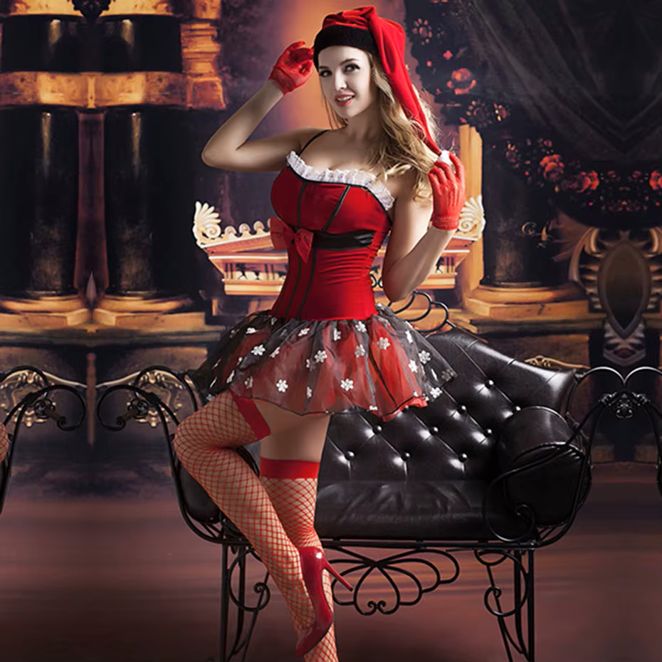 JSY Sexy Cosplay lencería erotica ropa interior encaje rojo vestido de Navidad sexy talla unica
