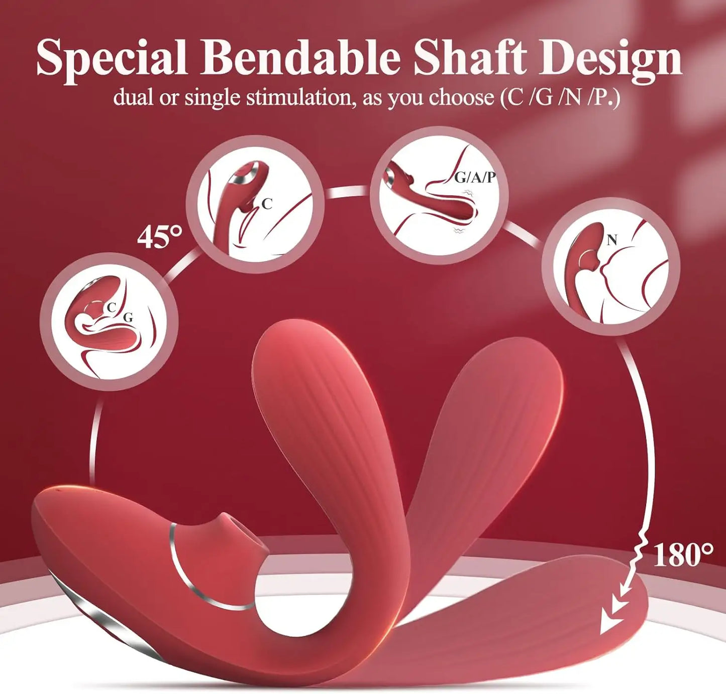 Vibrador 180º y succionador de clítoris/pezones empuje de aire flexible modelo 2023 con mas de 10 modos de succión y vibrado introducible