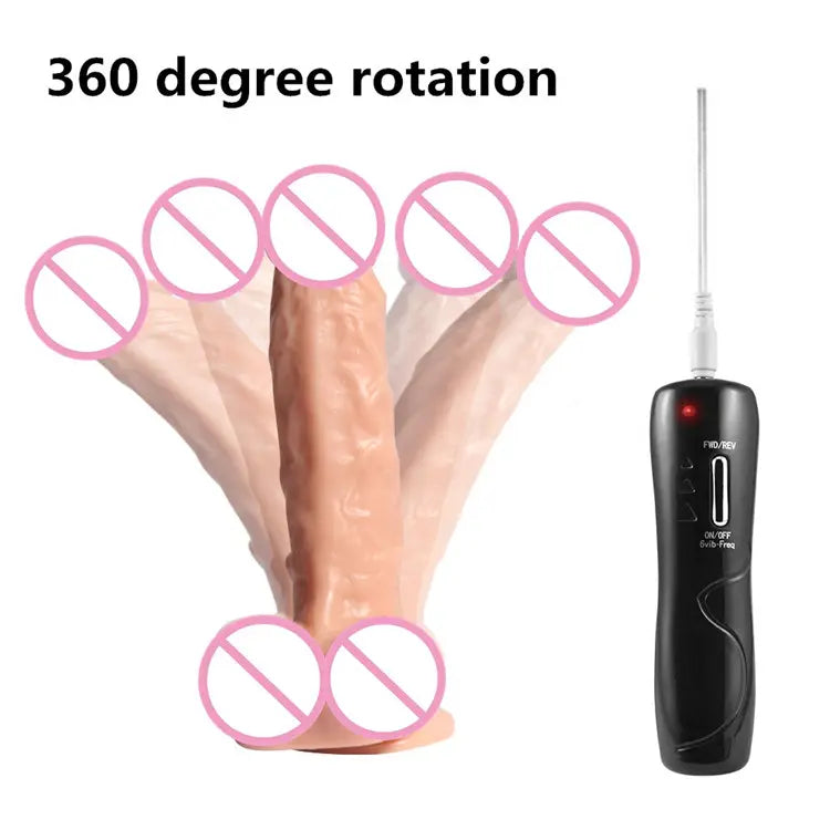 Dildo vibrador realistico 19.5cmx4cm rotativo 360º con base de succión compatible con arnés