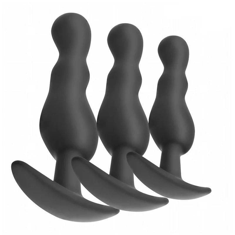 PLUG ANAL PACK 3 PIEZAS S 8,5cm, M 10,4cm, L 12,4cm  MODELO ESTIMULADOR PIMPOX - NEGRO